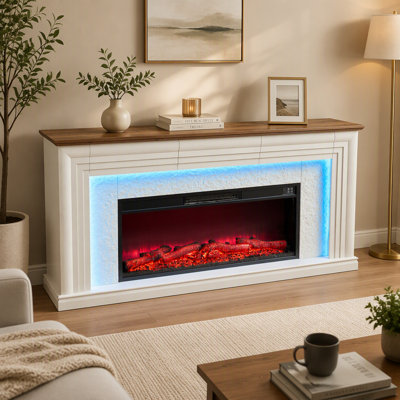 Meuble télé de style champêtre de 70 pouces avec foyer électrique de 42 pouces et tiroirs de rangement