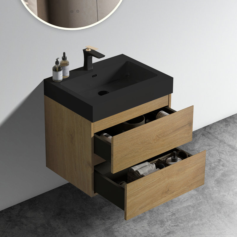 Meuble-lavabo de 24 po - chêne naturel, mobilier moderne, unité de tiroir en chêne à grand compartiment avec évier, espace spacieux, design