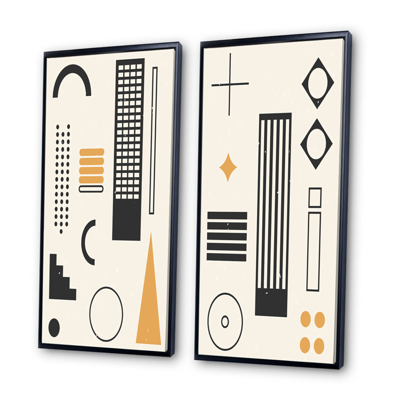 «Retro Abstract Minimal Colorful Geometrics XV», ensemble de 2 reproductions, H 40 po x l 40 po x P 1,5 po, Cadre noir