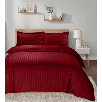 Microfiber/Polyester Striped Duvet Cover Set with Fitted Sheet Pillowcases 