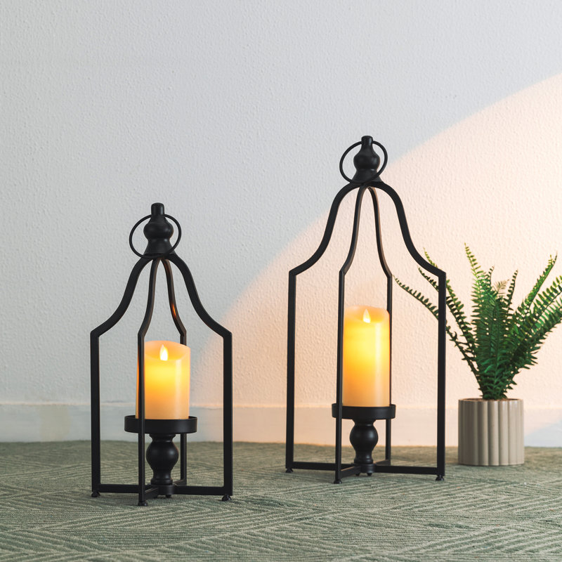 22'' H Metal Tabletop Lantern, Black