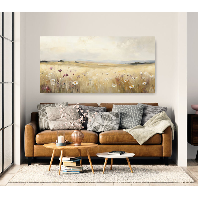 Peinture de fleurs sauvages, champ de fleurs, paysage champêtre, peinture de paysage, art mural, H 40 po x l 80 po