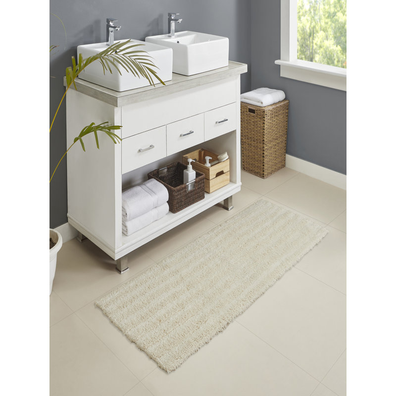 Tapis pour salle de bain en mélange de coton Genieve, Ivoire