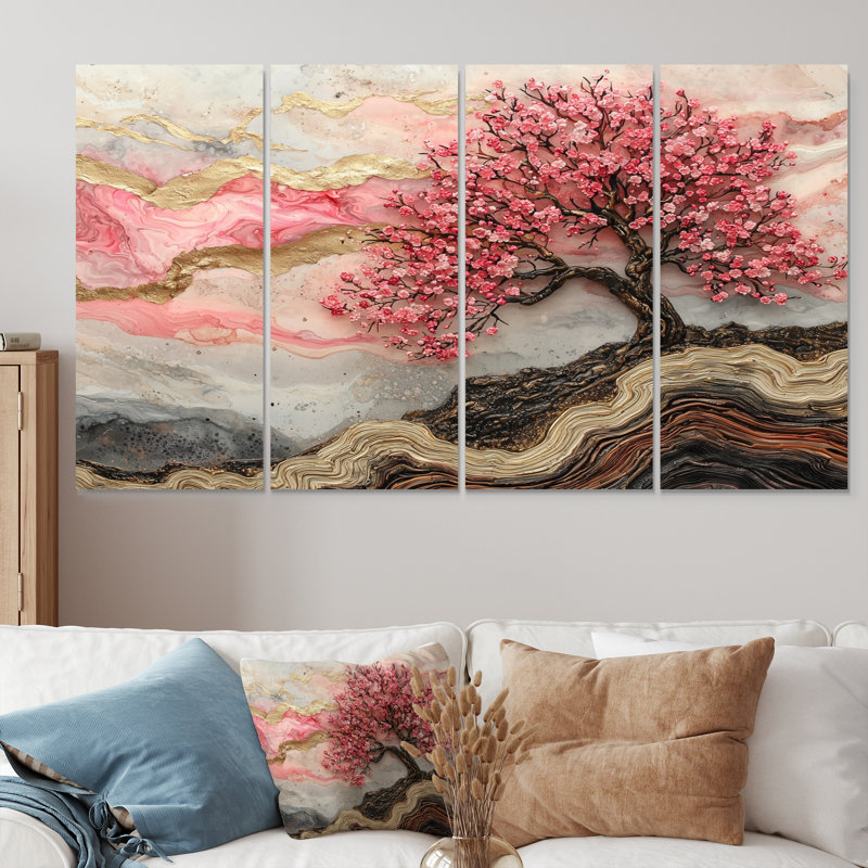 Fleurs de cerisier en écho de Sakura IV - décoration murale cerisier en fleurs - Art mural traditionnel, H 28 po x l 48 po, 4