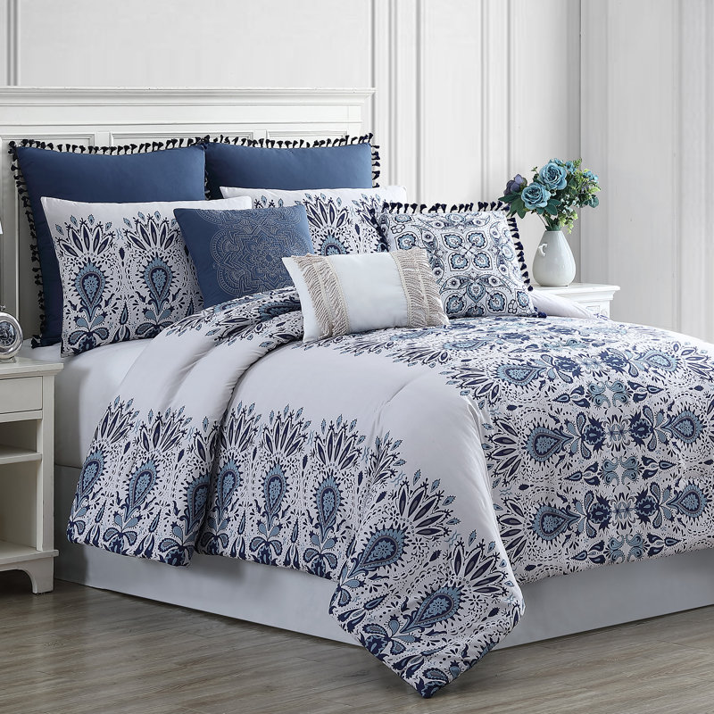 Ensemble d'édredon 8 pièces Modern, TrÃ¨s grand + 2 taies dÃ©coratives + 3 coussins dÃ