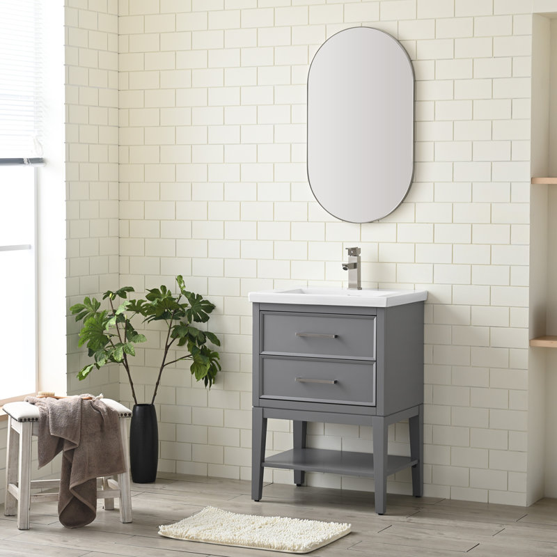 Brodnax 24" Single Bathroom Vanity with Ceramic Top, Gray