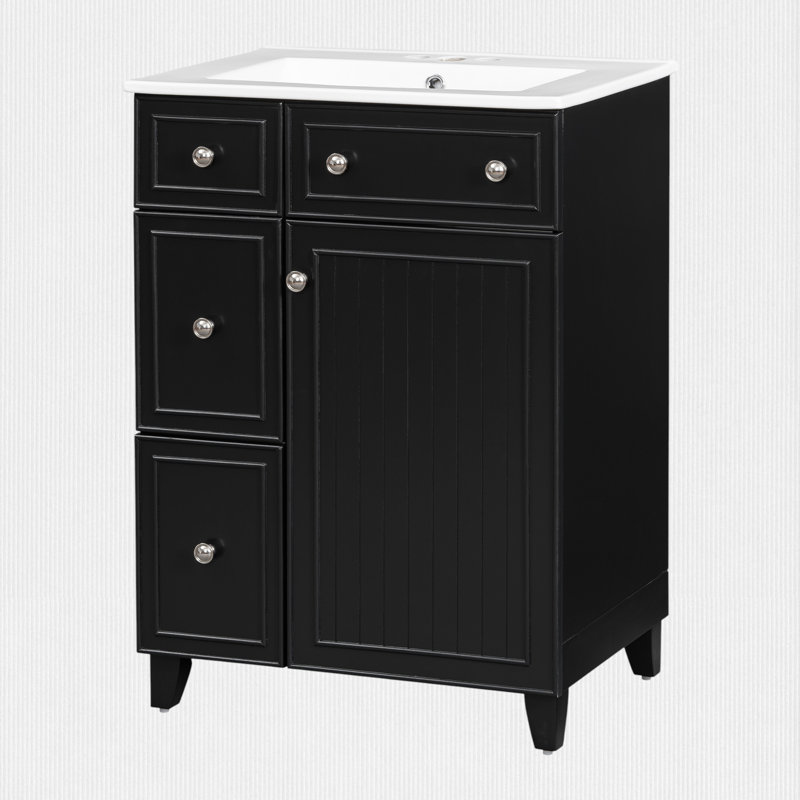 Menifee 24'' Single Bathroom Vanity with Ceramic Top, Black