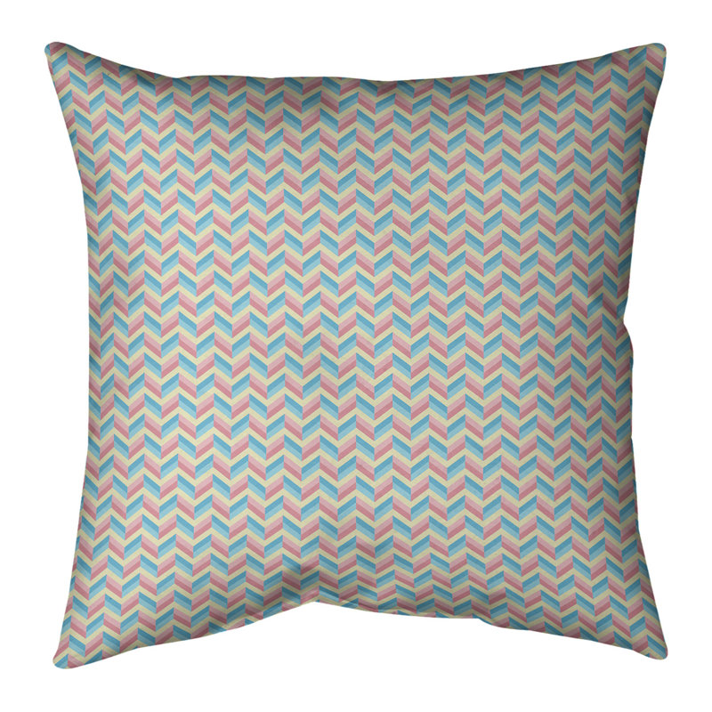 Coussin en lin Katelyn Elizabeth, H 14 po x l 14 po, Bleu/rose, Polyester/ Bourre en polyester