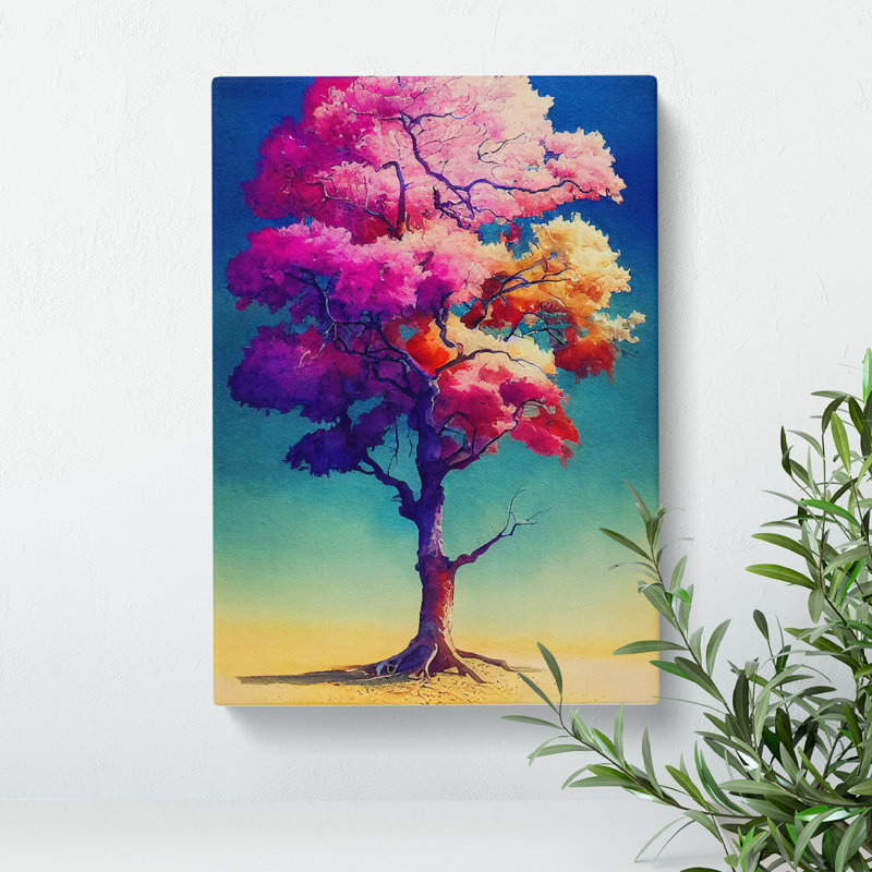 Lone Watercolour Tree No.6 - Wrapped Canvas, 50cm H x 35cm W x 3cm D