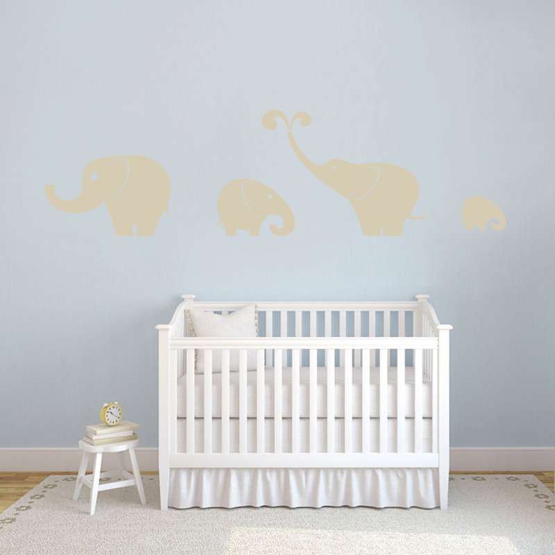 Ensemble de 4 décalcomanies murales éléphant, Beige