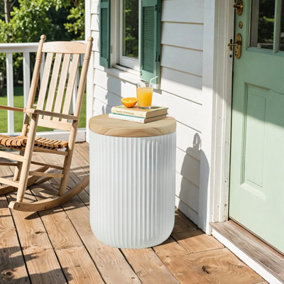 Outdoor Side Table With Storage, Round Side Table With Storage And Accent Table For Indoor And Outdoor, Magnesium Oxide Material Outdoor Storage Side by EROMMY