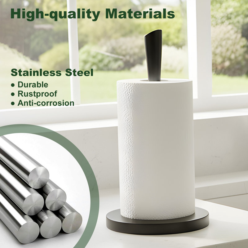 Stainless Steel Freestanding Organizer Stand: Matte Black Finish, Ideal For Large Rolls In Kitchen & Bathroom