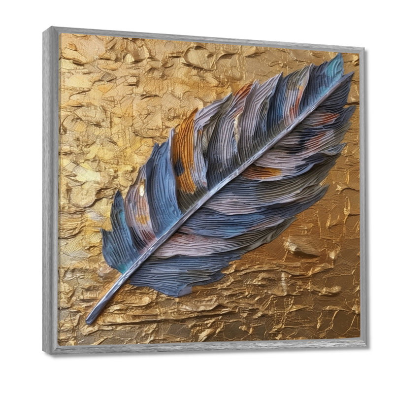 Boho Glam, exquise plume bleue sur toile, impressions sur toile, H 30 po x l 30 po x P 1 po, Cadre argenté flottant