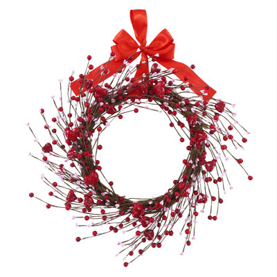 20" Red Bow Heart Valentine's Day Wreath