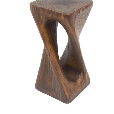 Outdoor Side Table,Twist Shape End Table,Decorative Accent Table,Garden Stool Table for Patio Balcony Beach Pool Side,Lightweight Concrete,Wood Like Texture,Antique brown Color