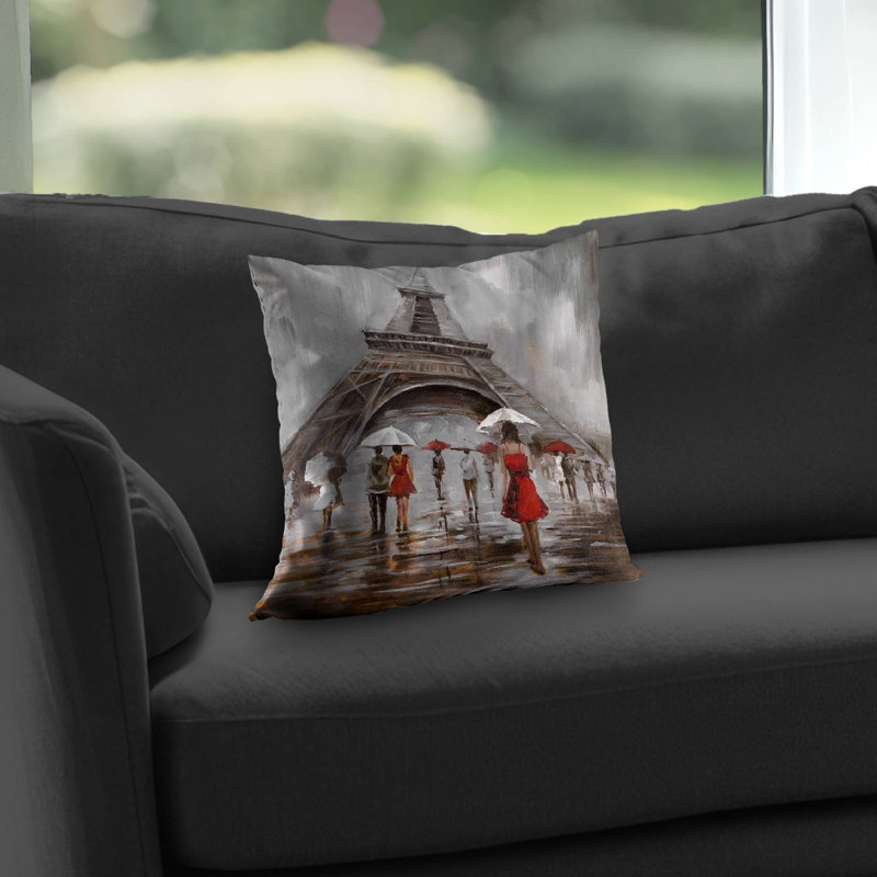 Near the Eiffel Tower Scenic Gray Poly Twill Throw Pillow