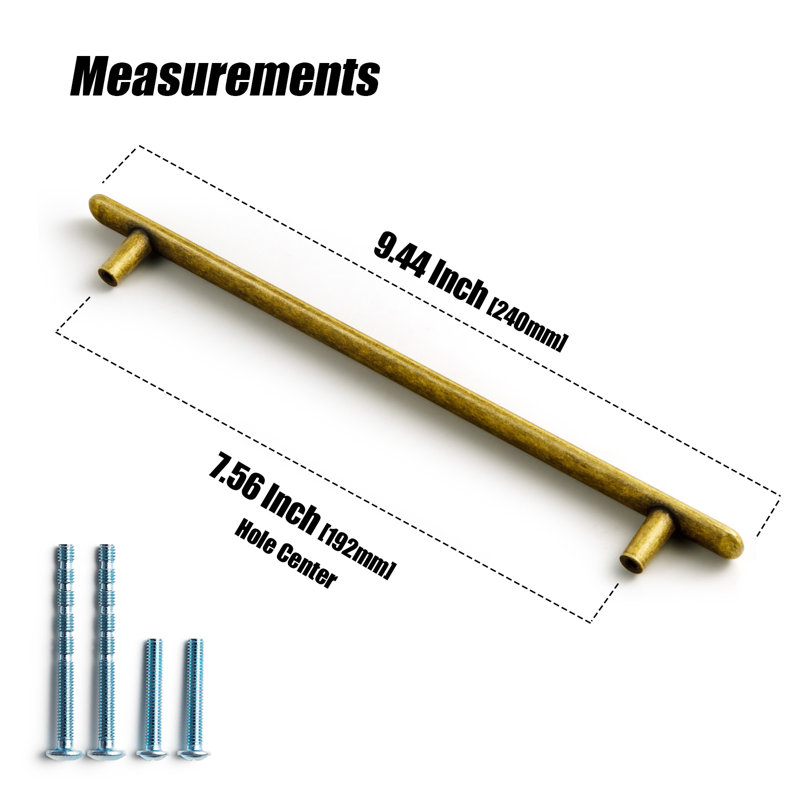 Bar Pull, Antique Brass, 7 1/2"