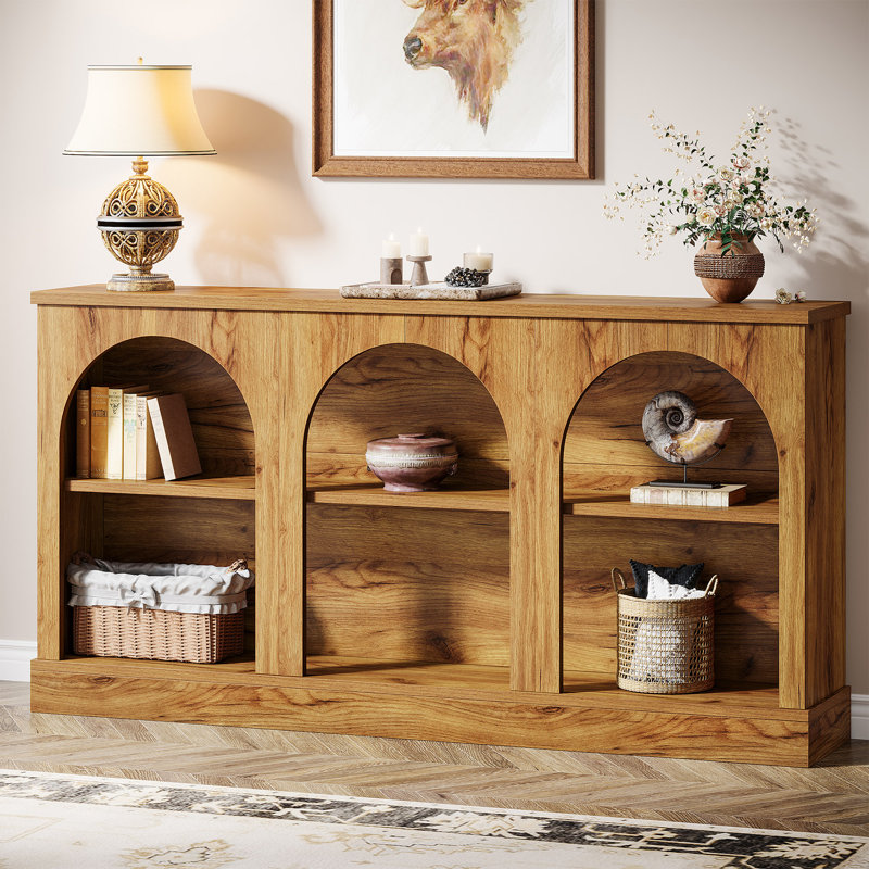 Chiswick 63" Long Wooden Farmhouse Entryway Console, Ligth Brown