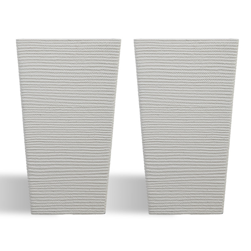 27.2-Inch Tall PE Tapered Planter Pots with Woven Texture, White
