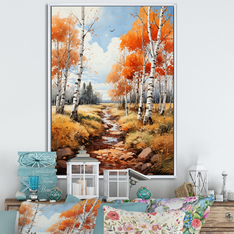 Daveyon Birch Woods Autumn Whispers VI, Cadre flottant blanc, H 32 po x l 16 po x P 1 po