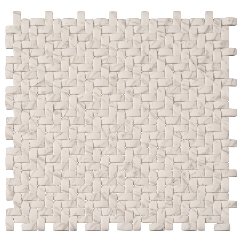 Comfort 0.5" x 1" Glass Herringbone / Chevron Mosaic Kitchen Backsplash and Wall Tile, Marshmellow