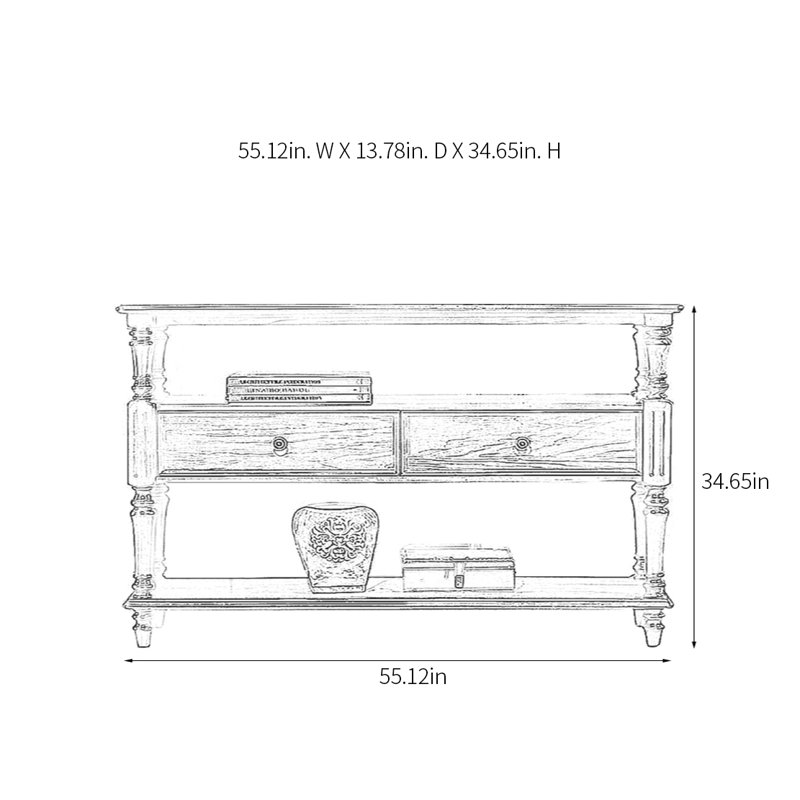 Console multifonctionnelle en bois massif, H 34,65 po x l 55,12 po x P 13,78 po, Brun