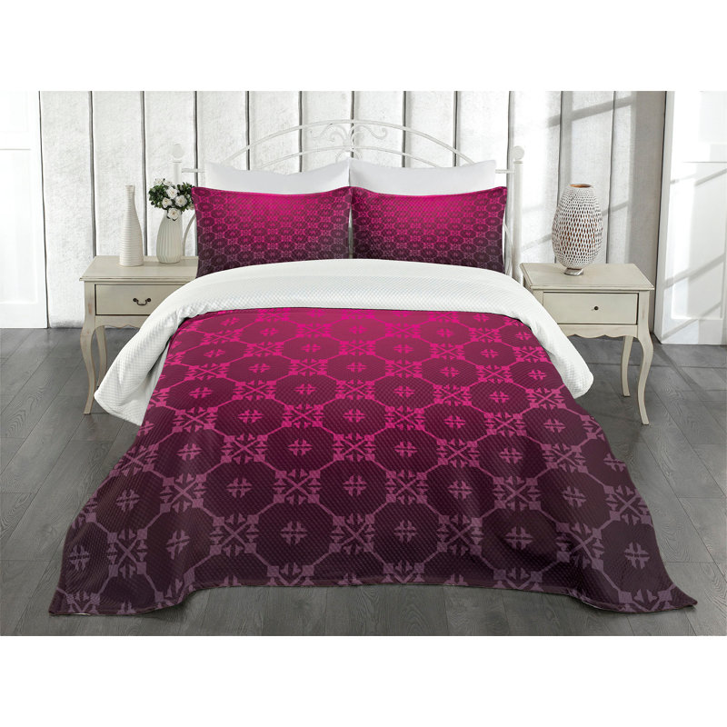 Ambesonne Damask Bedspread Set Medieval Style Stripes Magenta, King Coverlet / Bedspread + 2 Standard Shams
