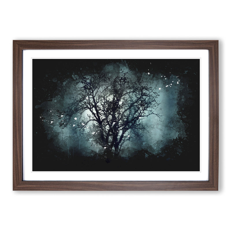 Tree at Dusk - Picture Frame Graphic Art, 27cm H x 36cm W x 2cm D, Walnut