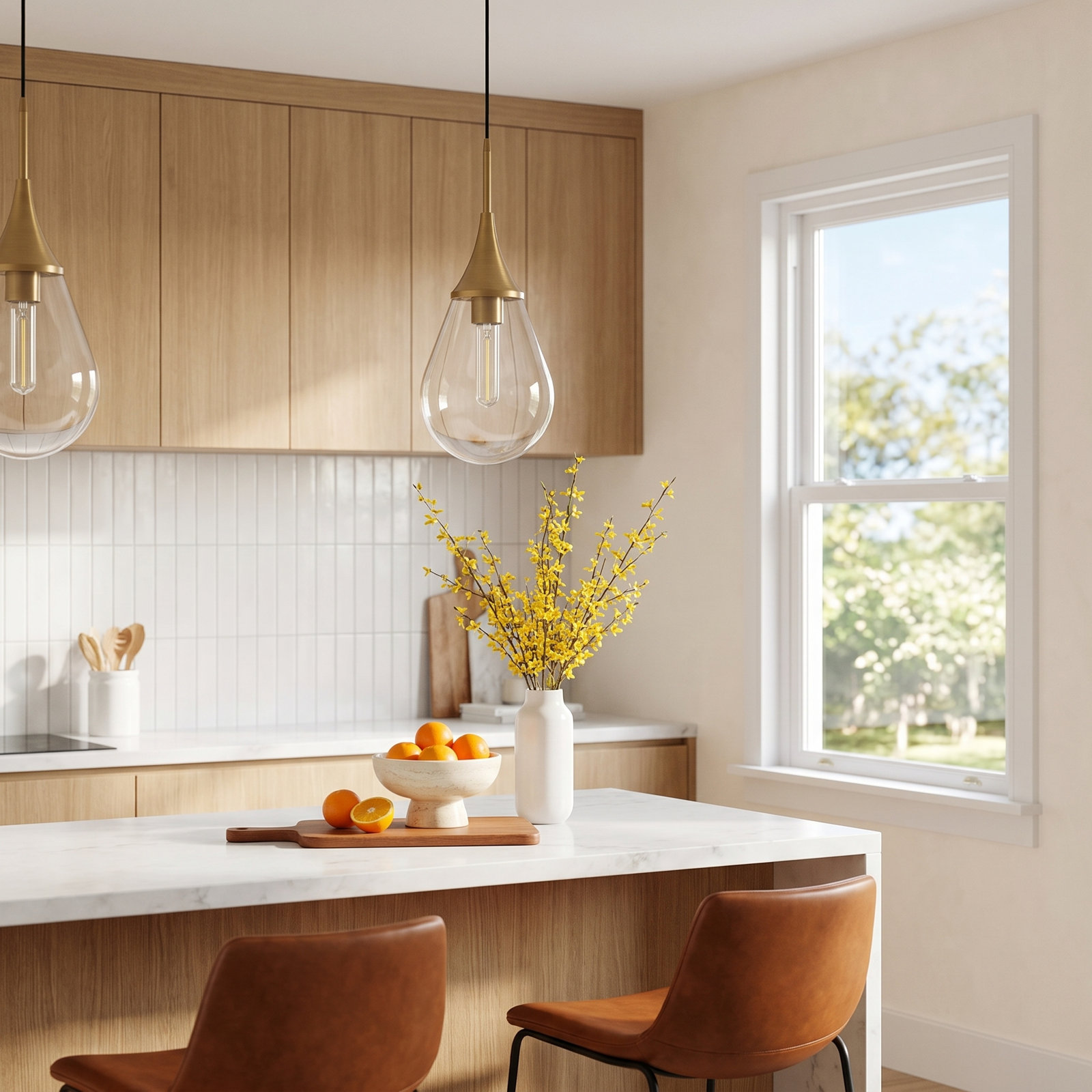 Hoye Single Light Glass Dimmable Pendant, 13.88"H x 8.63"W x 8.63"D, Clear, Gold