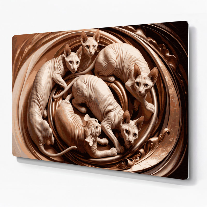 Art mural en métal «Cats Don Sphynx Brown», H 11 po x l 14 po