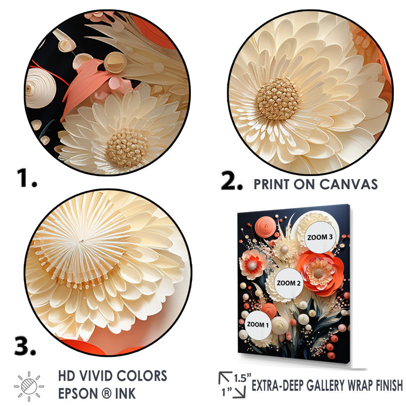 Fleurs de corail abstraites - reproduction sur toile, Cadre flottant noir, H 32 po x l 24 po x P 1 po