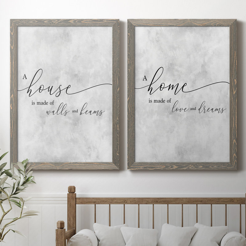 Une maison - ensemble de 2 reproductions d'art textuel, Pas de tapis, Toile avec cadre gris, H 44 po x l 31 po x P 1 po