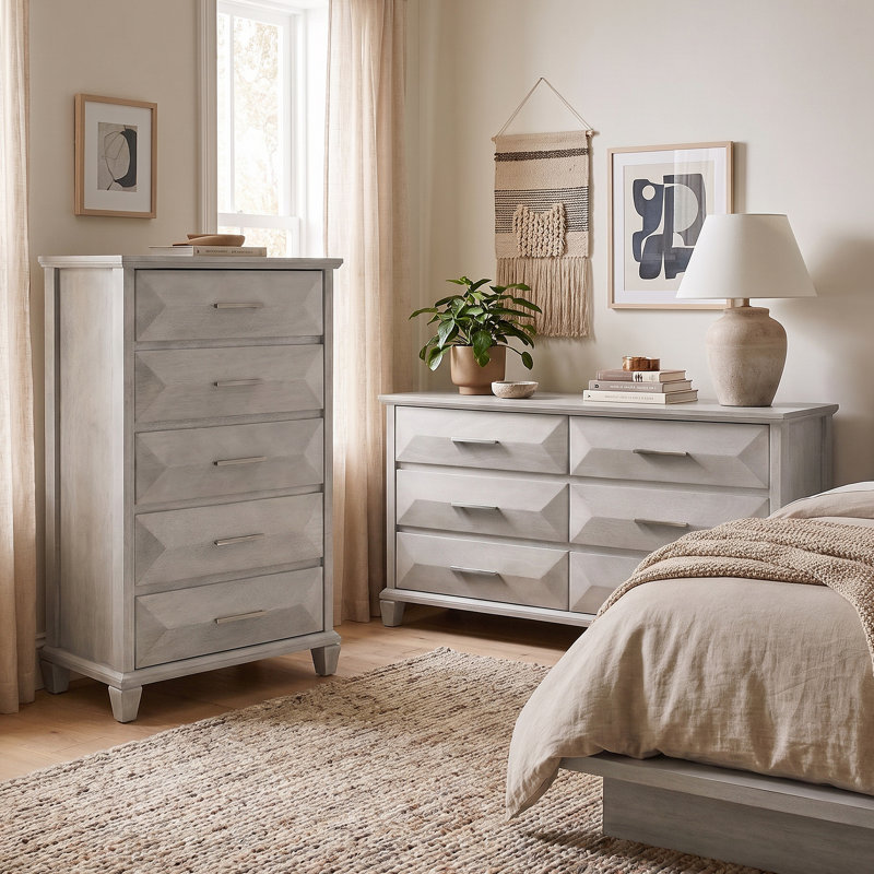 Pasha Transistional 2 Pieces Bedroom Set, 2 Pcs: Dresser, Chest, Antique White