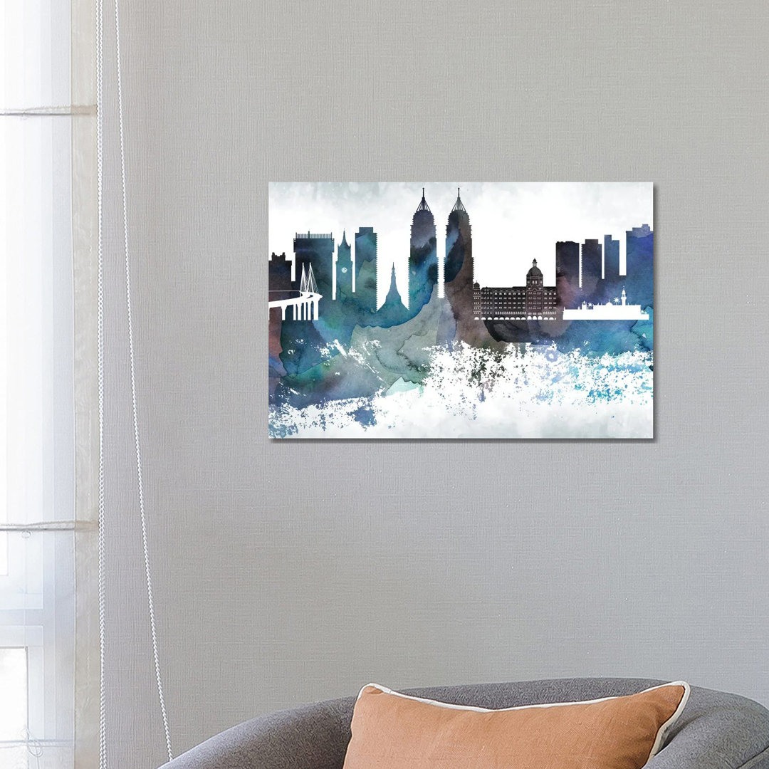 Mumbai Bluish Skyline by WallDecorAddict - Wrapped Canvas Painting