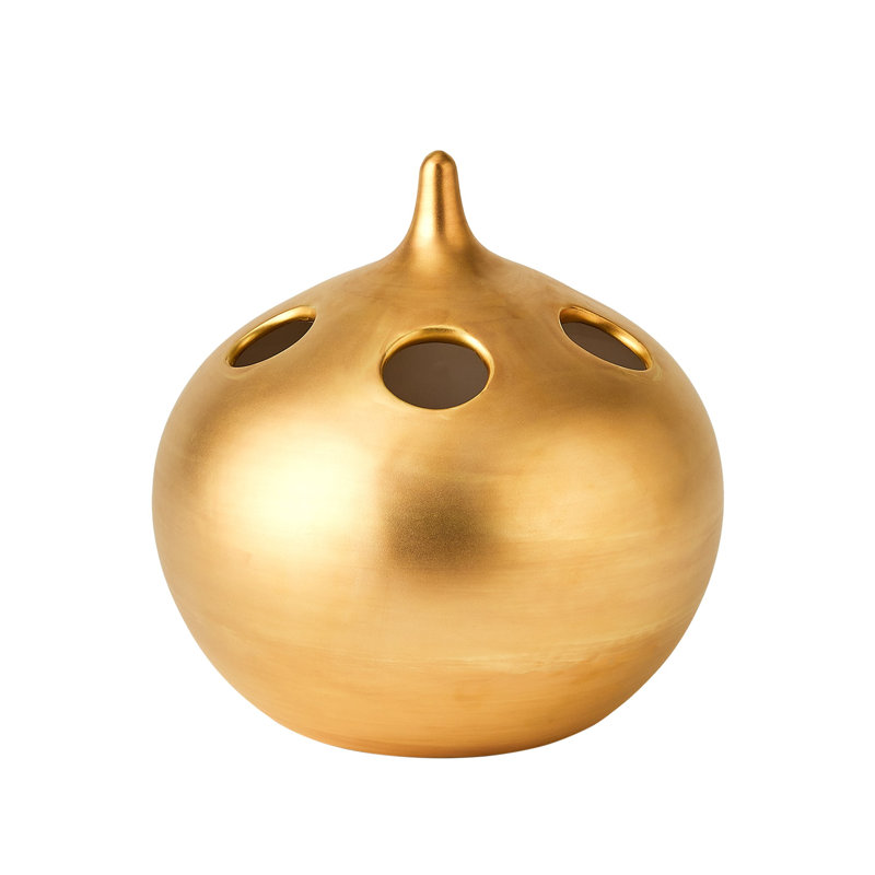 Oh No Handmade Earthenware Table Vase, Matte Gold, 10" H x 10" W x 10" D