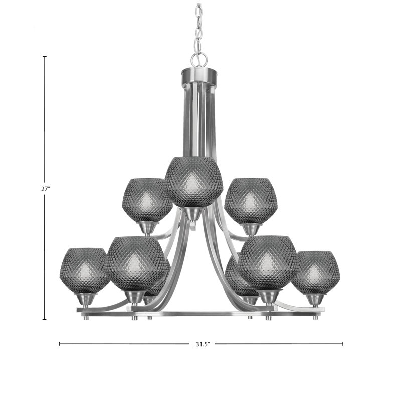 Lustre 9 lumières Allexus, Nickel brossé, Noir