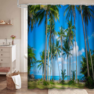Plage tropicale, cocotiers, belle nature bleue avec 12 crochets
