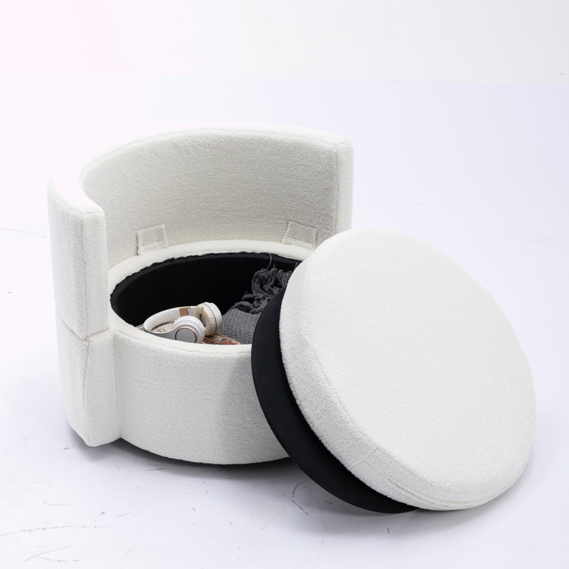 Fauteuil demi-tonneau pivotant avec rangement, Laine ivoire