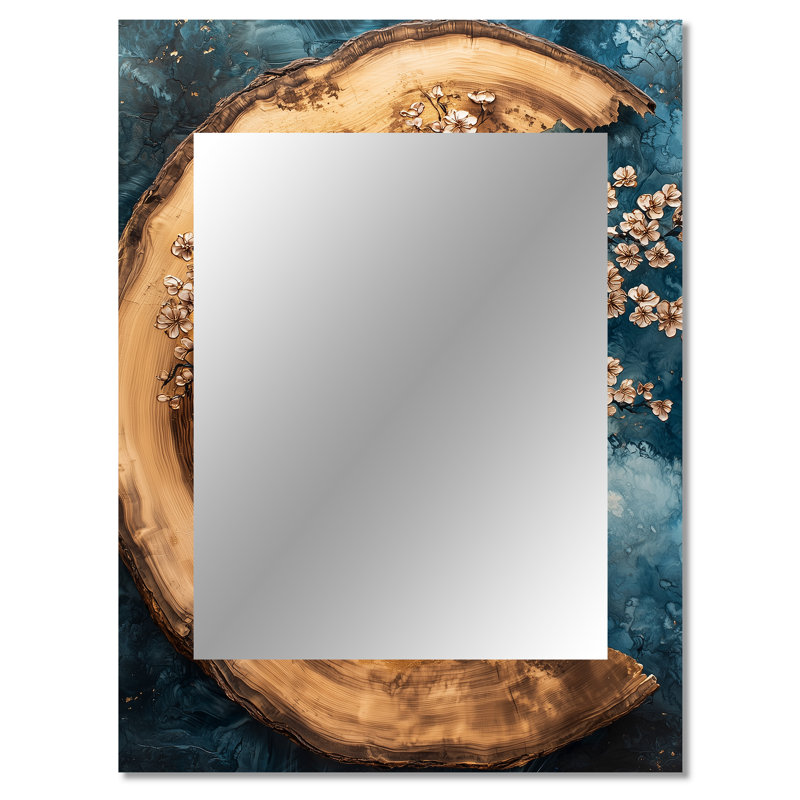 Mottla Golden Cherry Blossom Tree Garden Of Ephemeral Beauty III - Cherry Blossom Large Wall Mirror, Traditional Decorative Mirror, Printed Metal Art