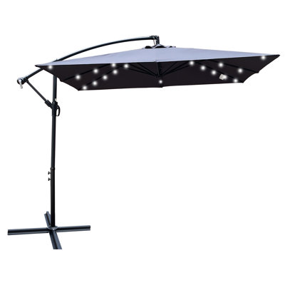 2.5x2.5m Square Outdoor Umbrella With Solar-powered Led Lights - Color Stable, 8 Ribs, Crank, Cross Base For Garden Area Large Patio Solar Windproof, Crank Mechanism, Poolside
