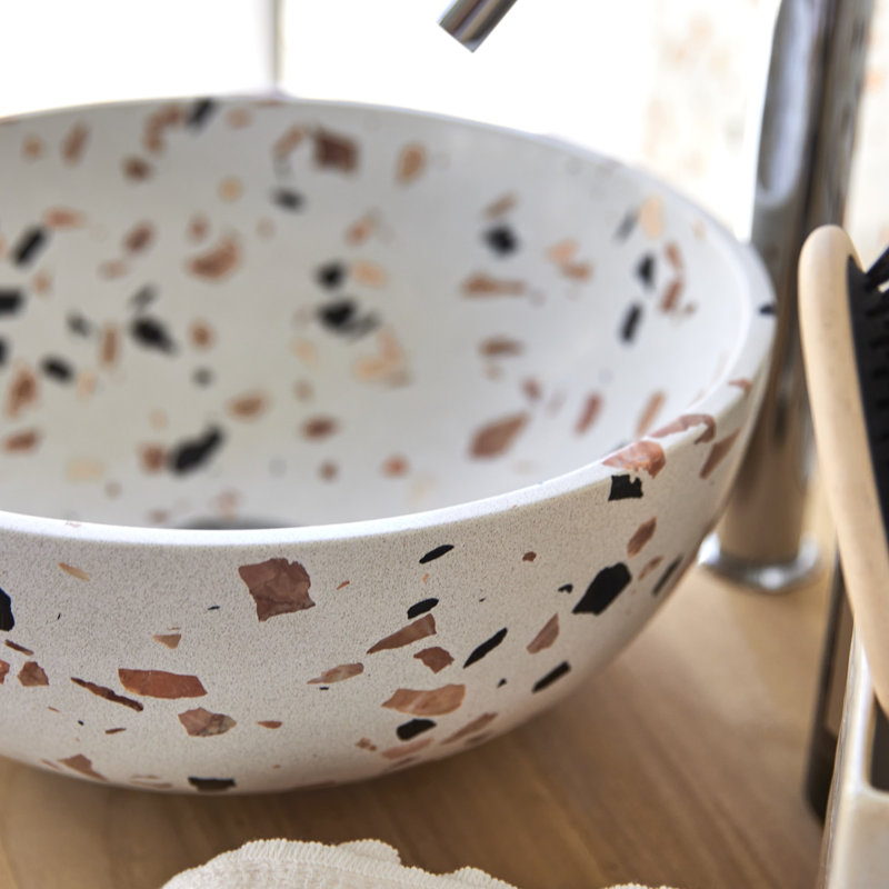 Elea Round Brown Premium Terrazzo Bathroom Sink, Brown