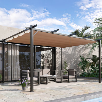 Pergola 10 'x 13' avec auvent mobile - Abri de jardin pour patio, occasion extérieure, jardin, barbecue, véranda rétractable en aluminium gris anthracite, fête,