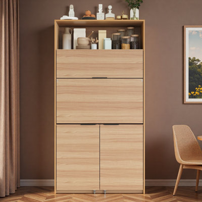 Garde-manger 69 po avec huche et poste de travail pliable, armoire de rangement multifonctionnelle avec tablette réglable et prise de courant