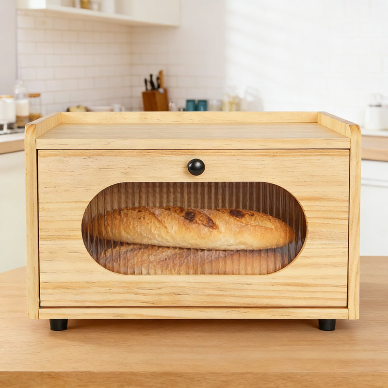 Boîte à pain en bois avec fenêtre en acrylique, récipient de rangement de comptoir de cuisine empilable pour le pain, les collations et les produits avec ventilation pour garder les aliments frais