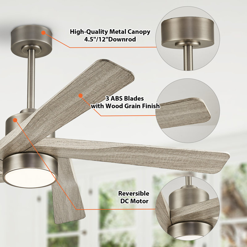 5 - ABS Blades Indoor Ceiling Fan with Light and Remote, 54", Wood Grain, Brushed Nickel