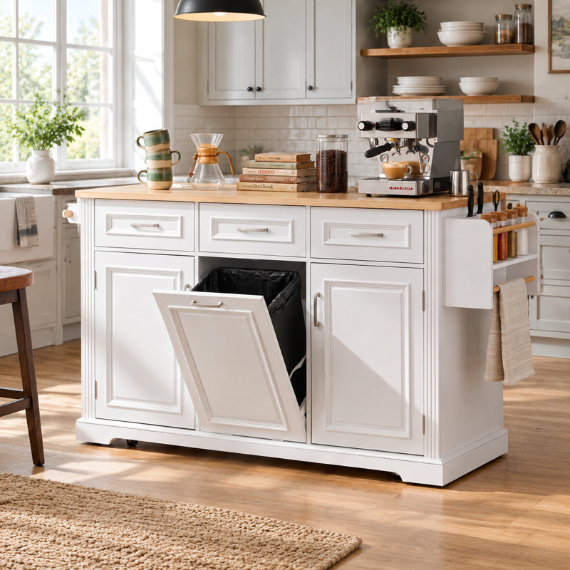 64.57 " W Kitchen Island, White