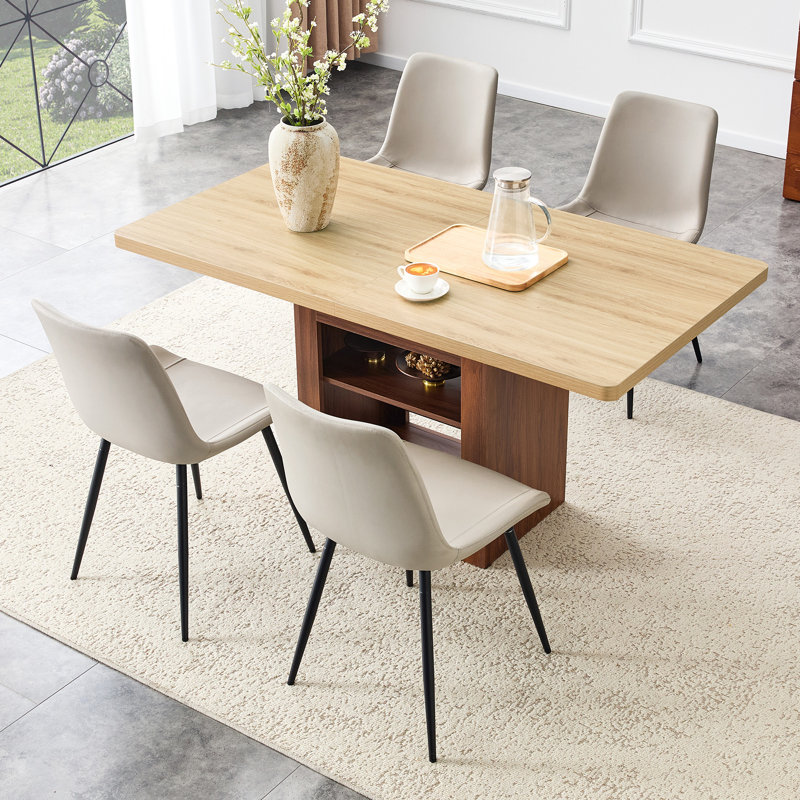 Ensemble de table de salle à manger extensible avec rangement, ensemble de salle à manger en bois pour 4 à 8 personnes avec chaises rembourrées, ensemble de table de cuisine compacte pour la salle à manger