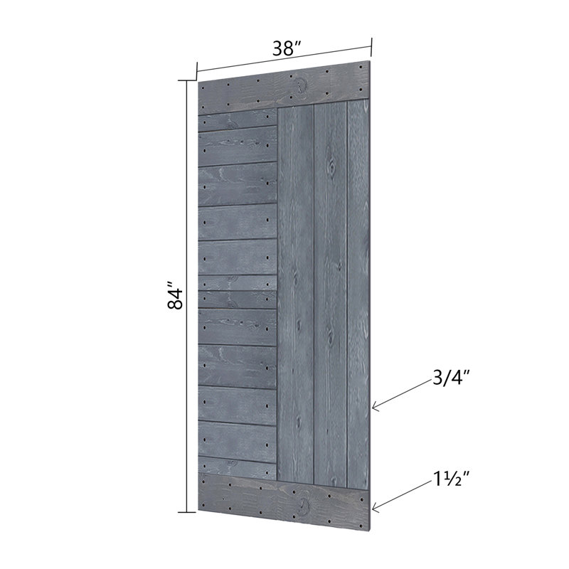 Dark Gray Solid Wood Sliding Barn Door Kit with Black Hardware