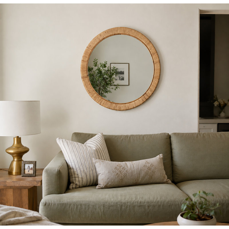 Navarrette Rattan Round Wall Mirror, 30" x 30", 1 Pack