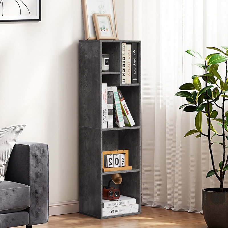 Emmuela Bookcase Cube Bookcase 5 Shelf Open Shelf Irregular Shelf Storage Bookcase, Gray, (5 Shelves) 42.2"H x 11.8"W x 9.5"D